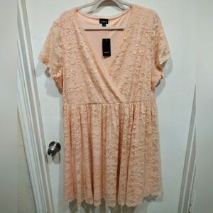 NWT Torrid Blush Peach Lace Surplice Front Skater Dress Sz 3X-Romantic Wedding